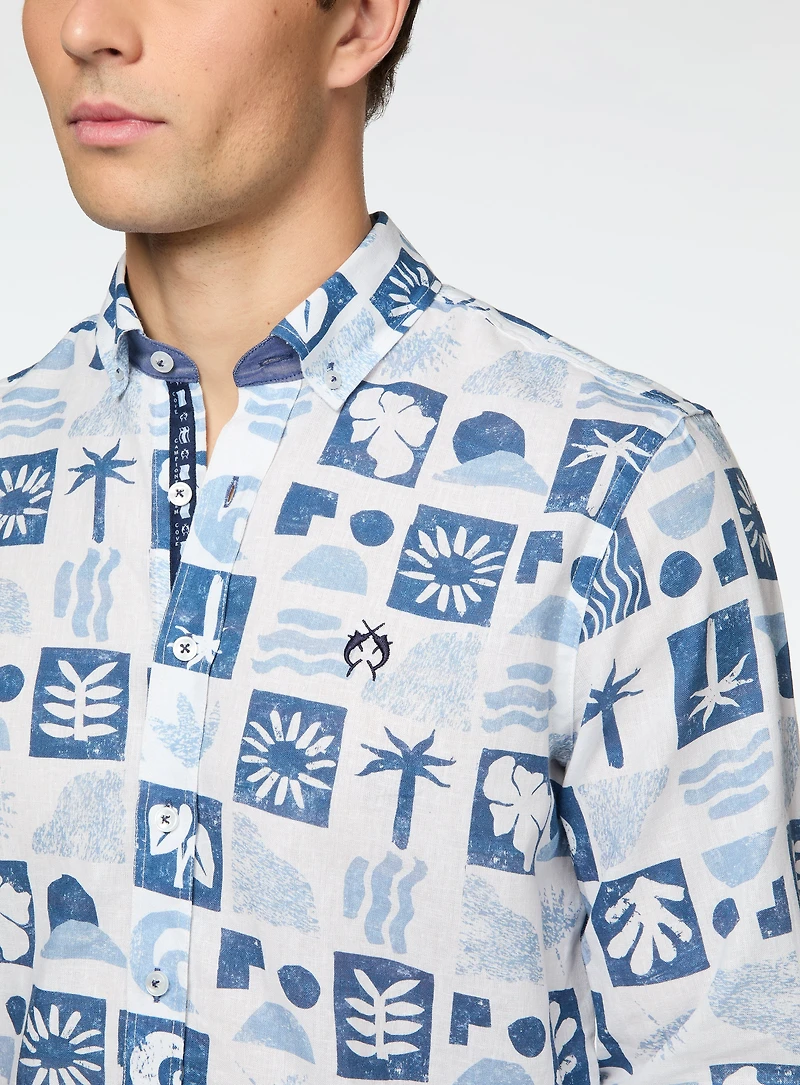 Chemise à imprimé tropical bleu