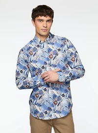 Chemise bleue à imprimé de feuilles