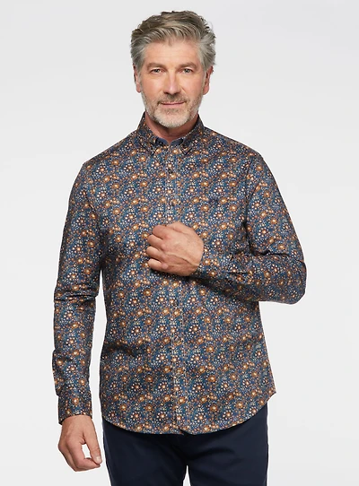 Chemise marine à fleurs rouilles