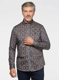 Chemise marine à fleurs rouilles