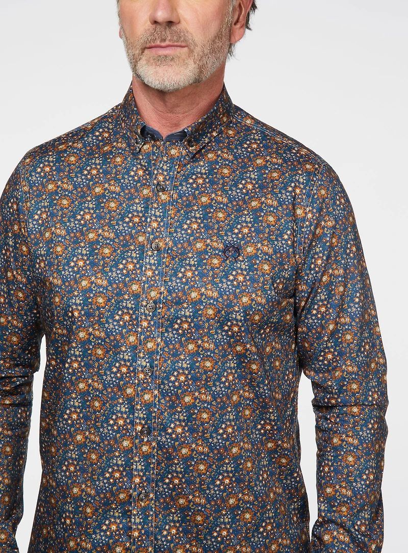 Chemise marine à fleurs rouilles