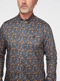 Chemise marine à fleurs rouilles