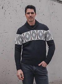 Fair Isle Shawl Collar Black Sweater