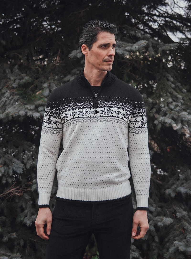 Chandail fair isle gris et noir