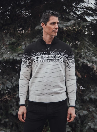 Chandail fair isle gris et noir