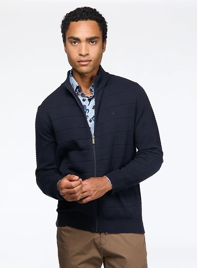 Cardigan marine à col mao
