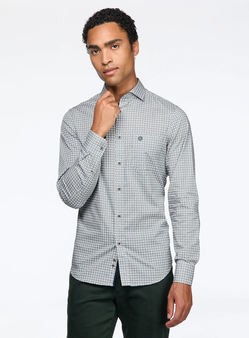 Diagonal Squares Print Green Shirt