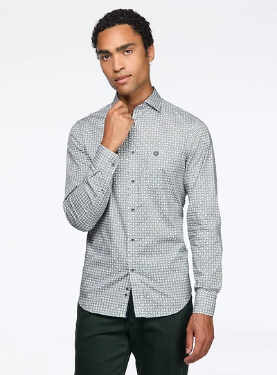 Diagonal Squares Print Green Shirt
