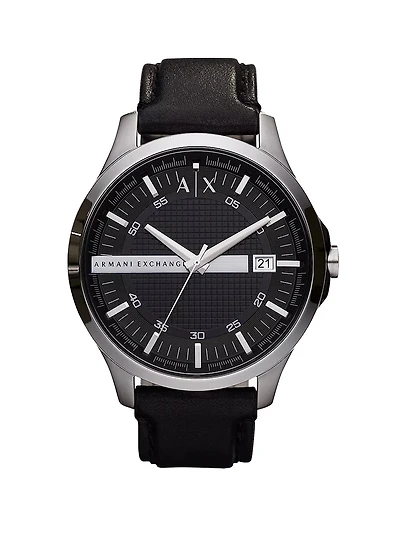 Black Leather Three-Hand Watch