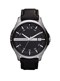 Montre à trois aiguilles en cuir noir