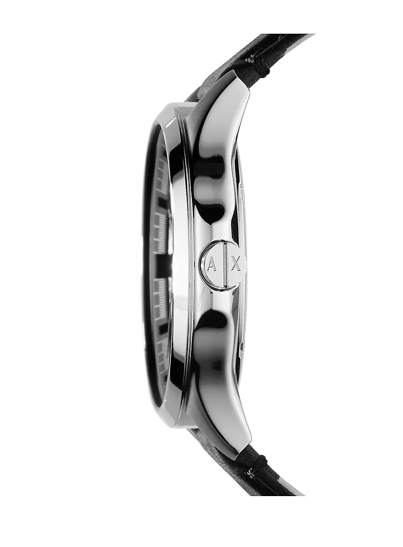 Montre à trois aiguilles en cuir noir