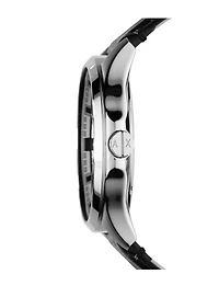 Montre à trois aiguilles en cuir noir