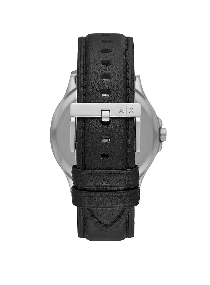 Montre à trois aiguilles en cuir noir