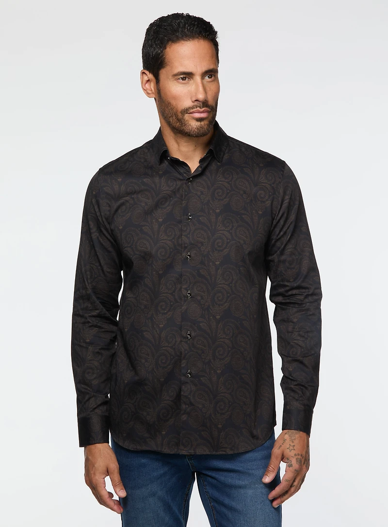 Paisley Print Navy Sateen Shirt