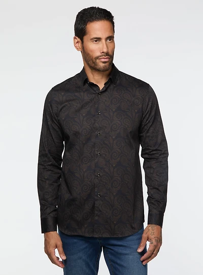 Paisley Print Navy Sateen Shirt