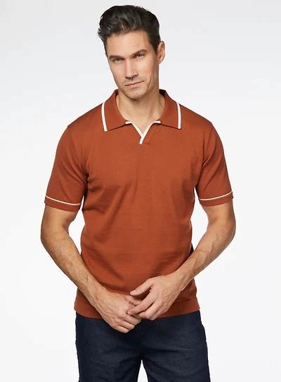 Contrasting Johnny Collar Copper Polo