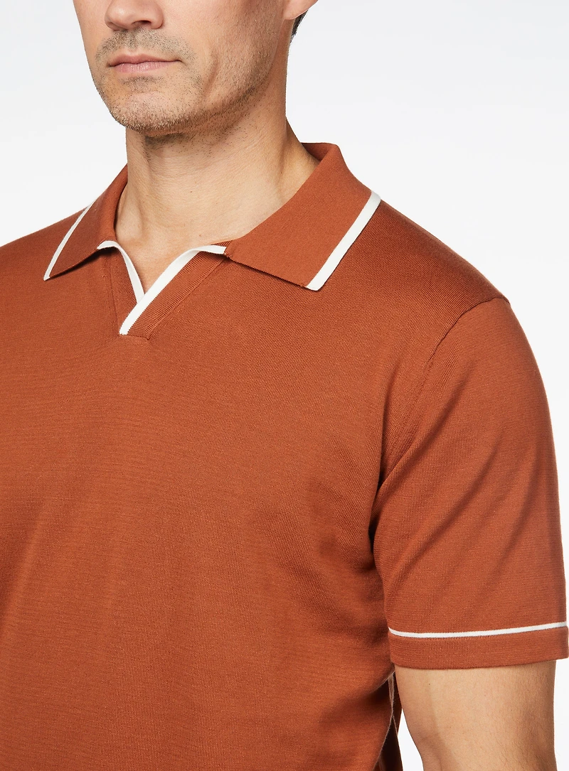 Contrasting Johnny Collar Copper Polo