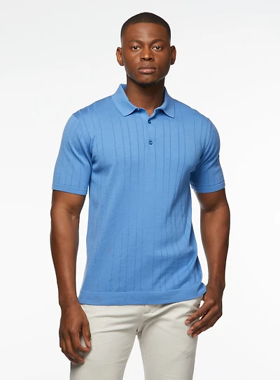 Polo uni en tricot côtelé