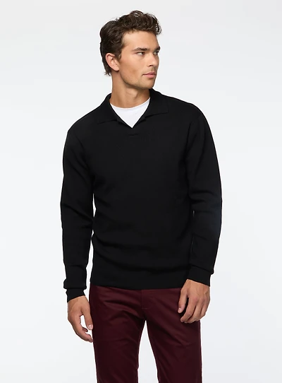 Ribbed Knit Polo Collar Sweater