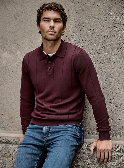 Ribbed Knit Polo Sweater