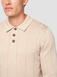 Ribbed Knit Polo Sweater