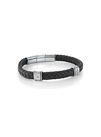 Wide Black Braided Leather Bracelet
