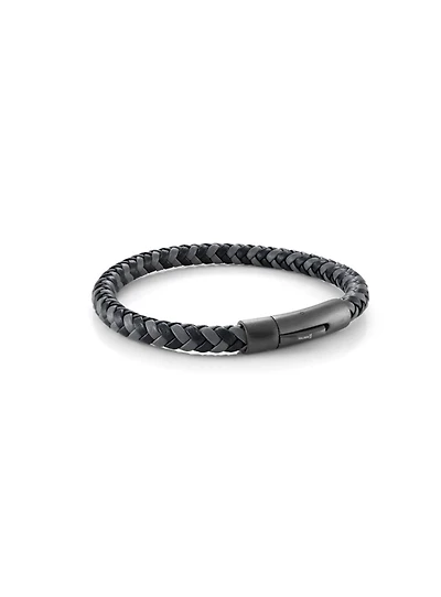 Grey and Navy Braided Leather Bracelet