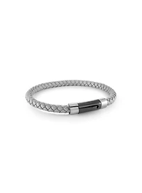 Grey Braided Leather Bracelet
