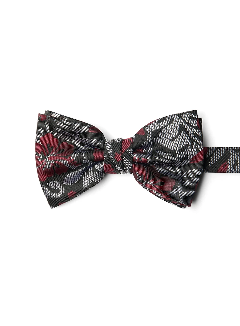 Black Bow Tie with Red Flowers