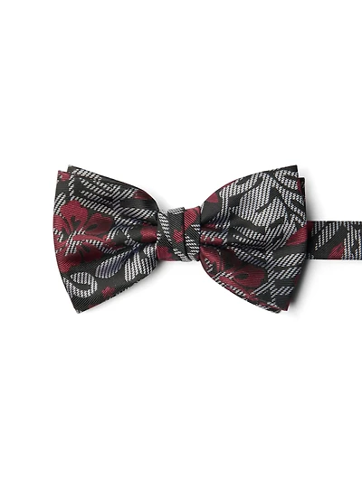 Black Bow Tie with Red Flowers