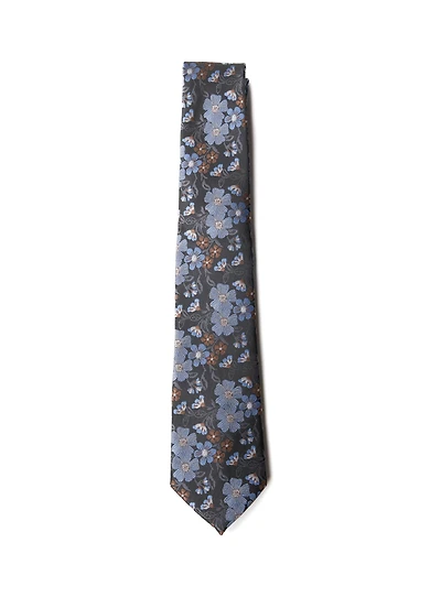 Blue Tie with Cognac Flowers