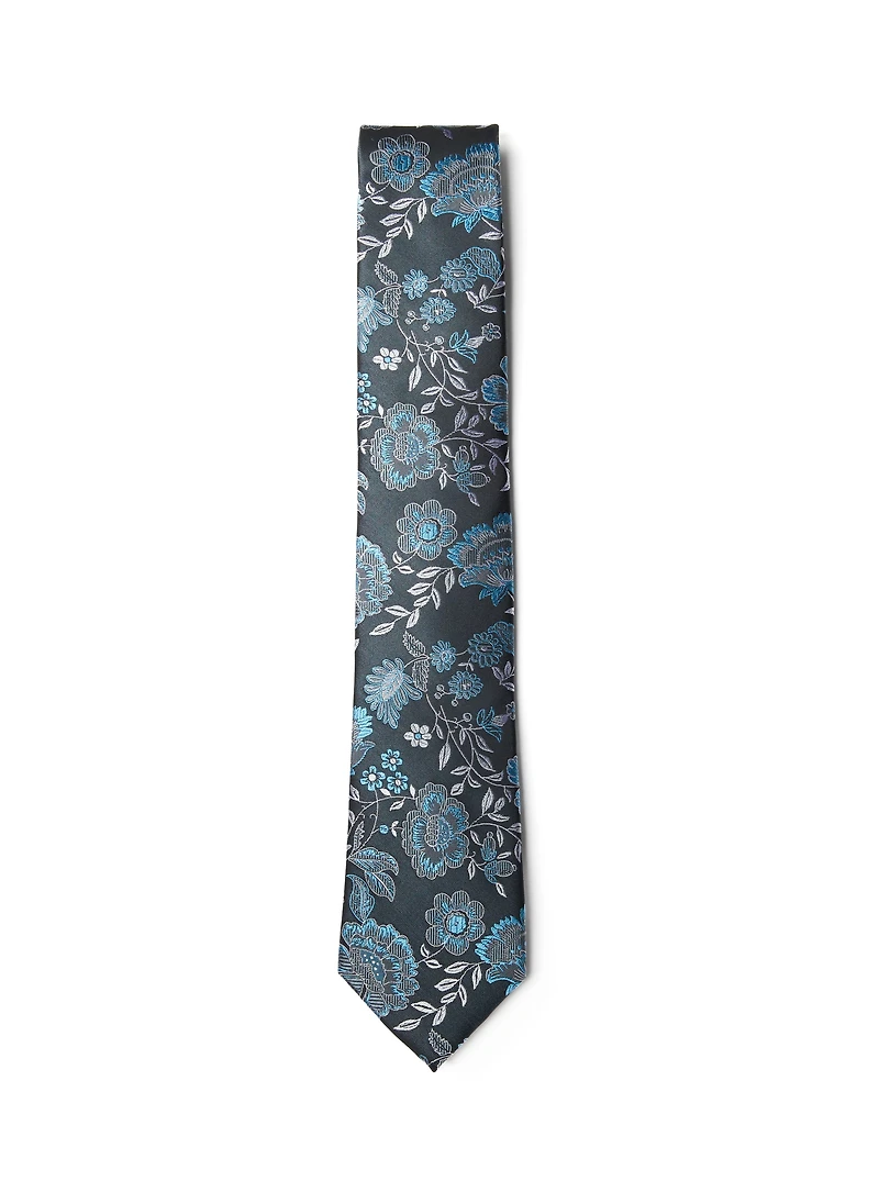 Black and Turquoise Floral Tie
