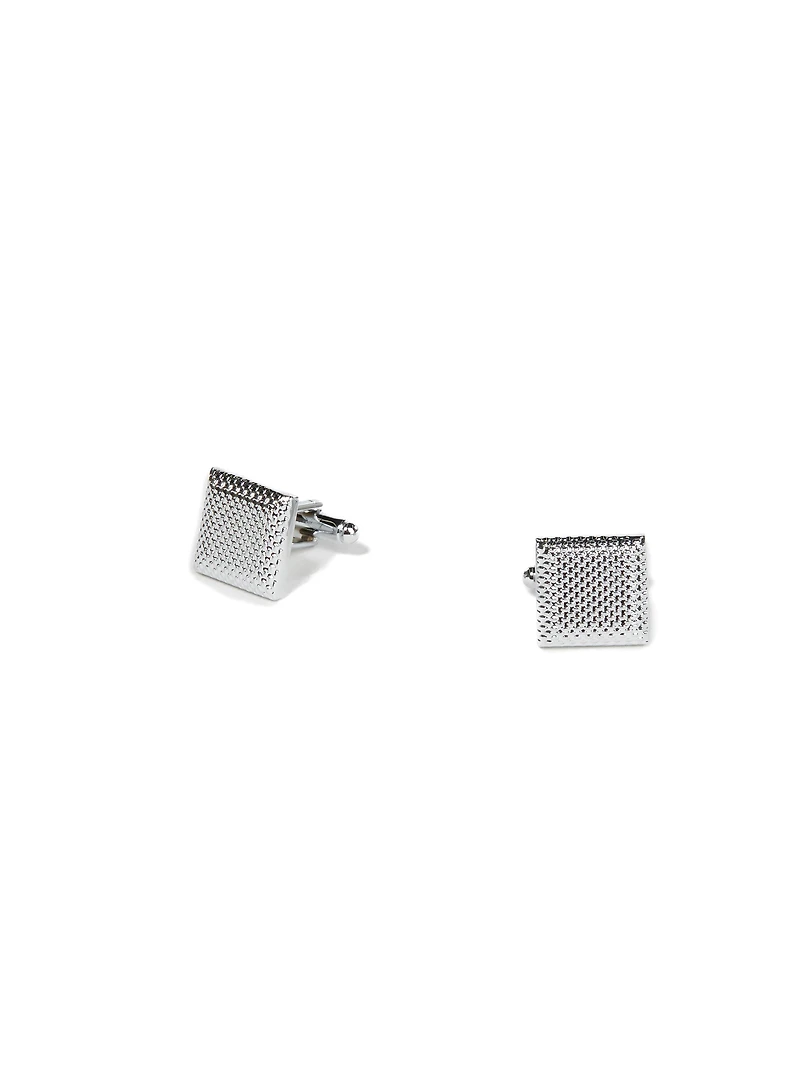 Boutons de manchette carrés texturés argent