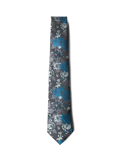Turquoise Floral Pattern Tie