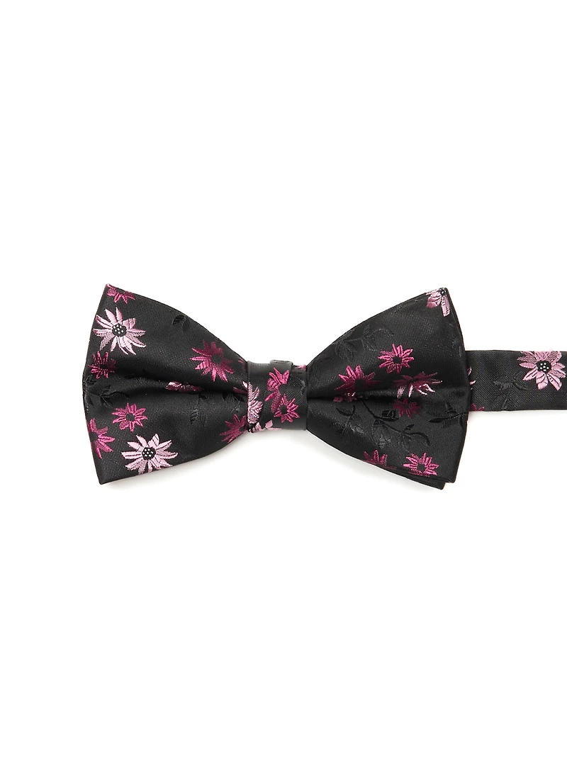 Noeud papillon noir à fleurs rose
