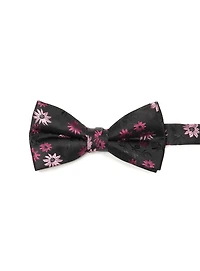 Noeud papillon noir à fleurs rose