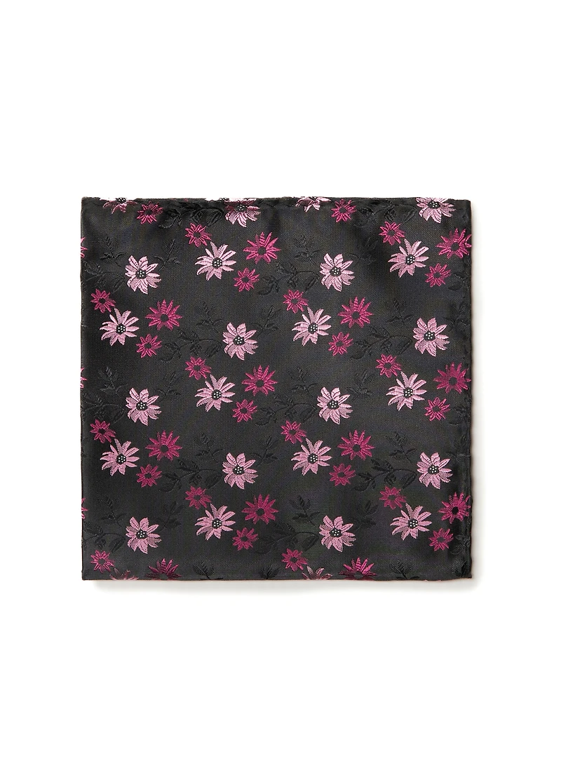 Mouchoir de poche noir à fleurs rose
