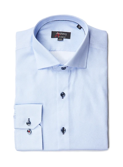 Subtle Pattern Print Non-Iron Blue Dress Shirt