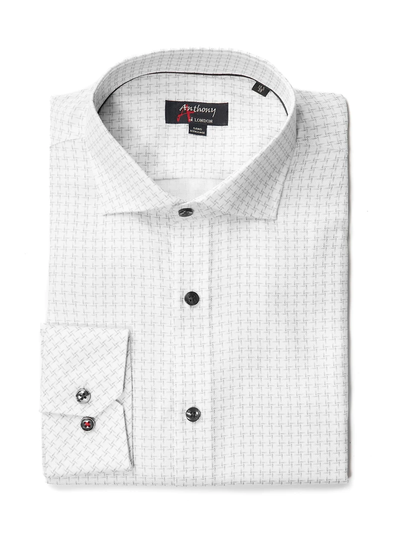 Crosshatched Print Non-Iron Shirt