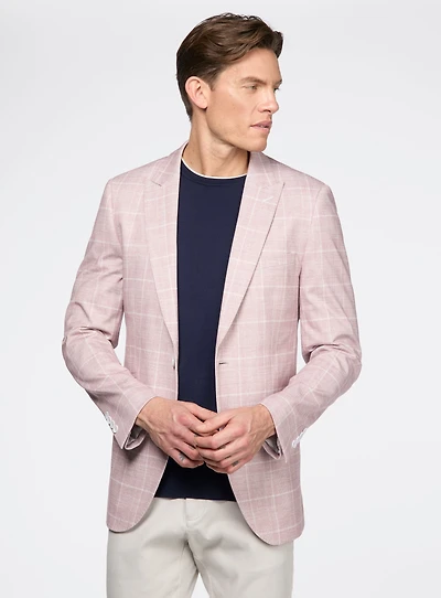 Veston en tricot rose à carreaux