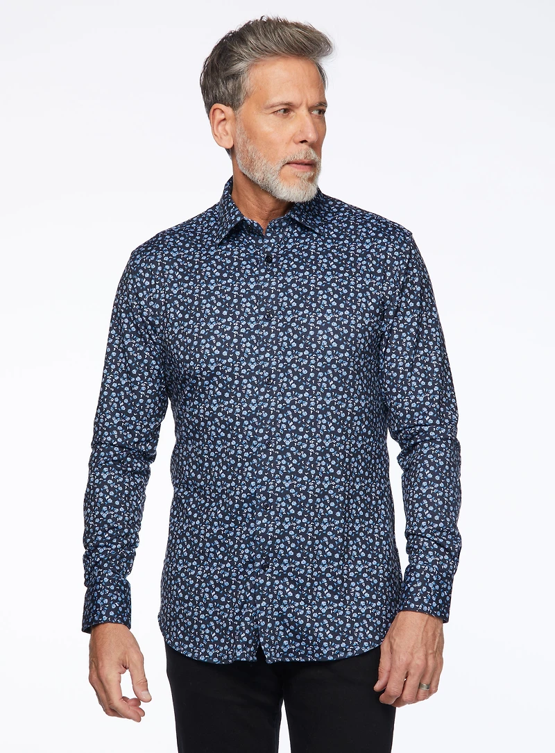Chemise marine à imprimé de fleurs multiples