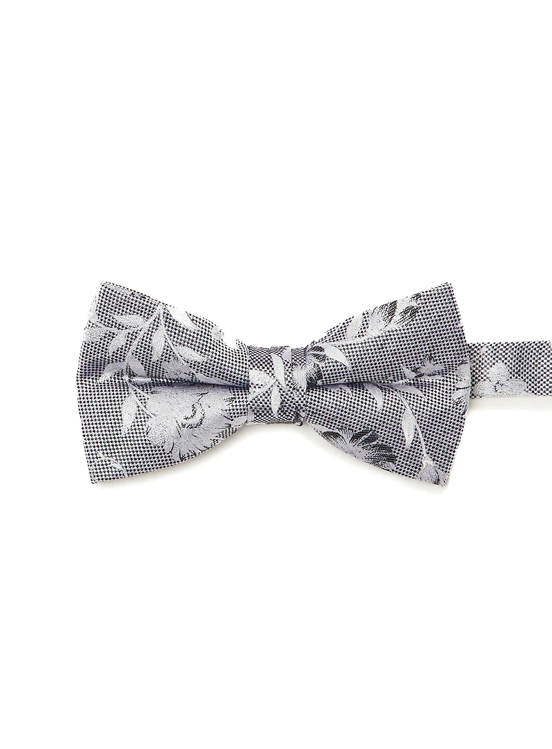 Flowers Print Silver Bow Tie