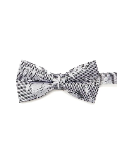 Flowers Print Silver Bow Tie