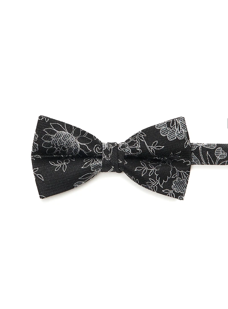 Noeud papillon noir à fleurs argentés