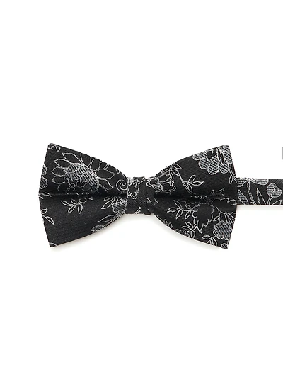 Noeud papillon noir à fleurs argentés