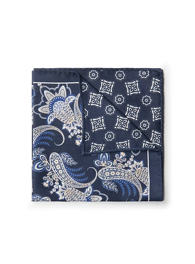 Mouchoir de poche réversible marine à motif paisley