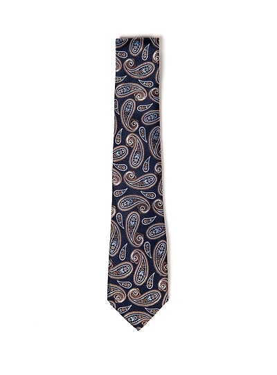 Cravate marine à motif paisley cognac