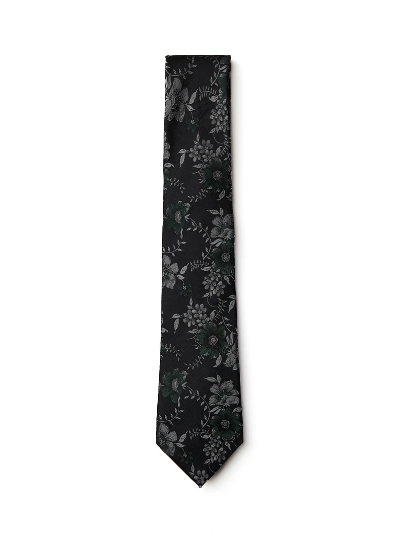 Black Tie With Green Flowers