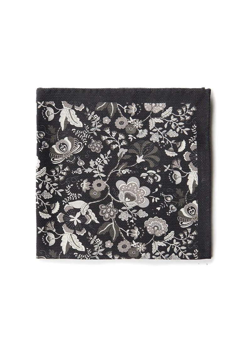 Black Floral Reversible Pocket Square