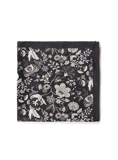 Black Floral Reversible Pocket Square